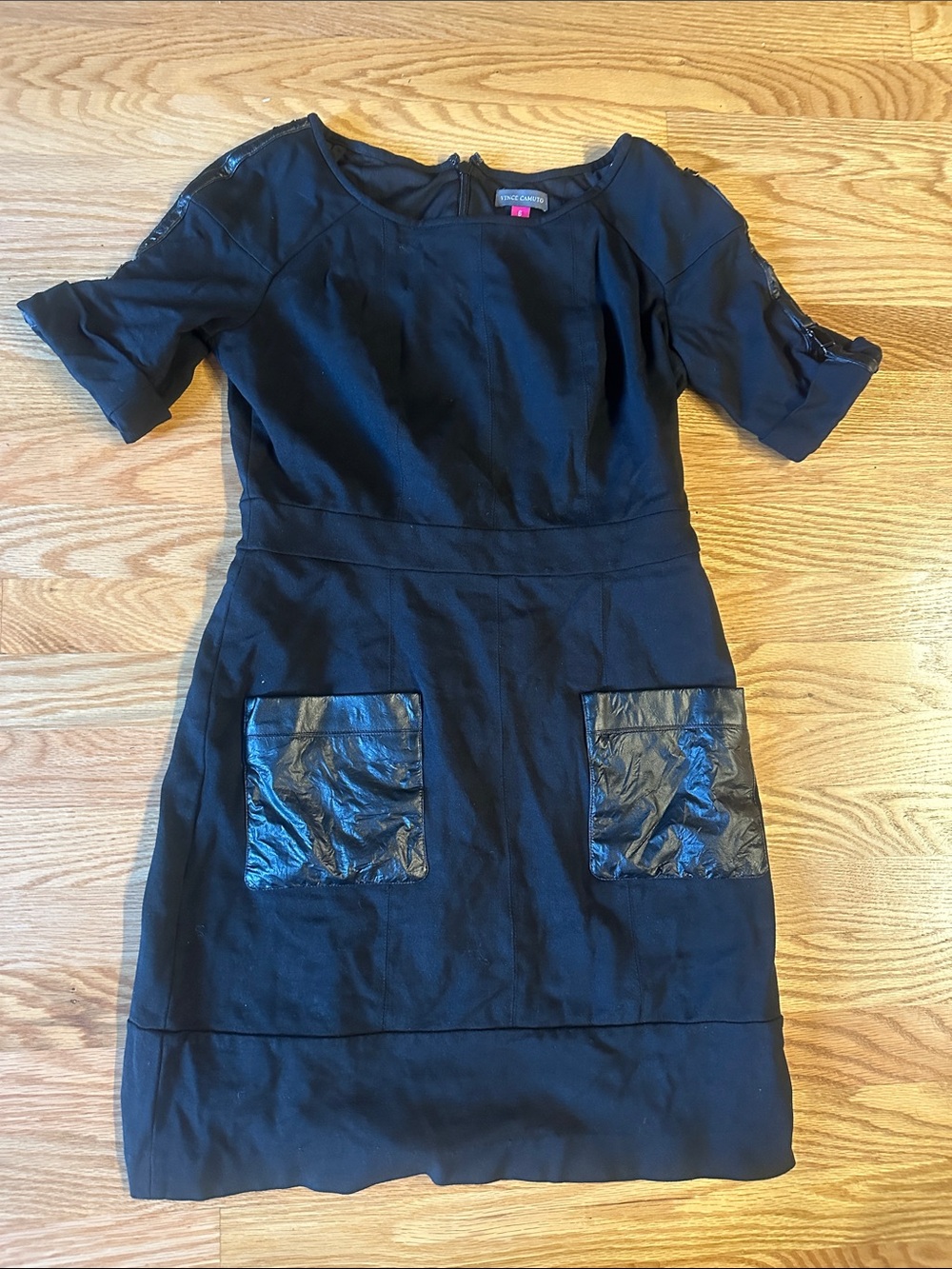 Vince Camuto Black Mini Dress with Faux Leather Pockets
